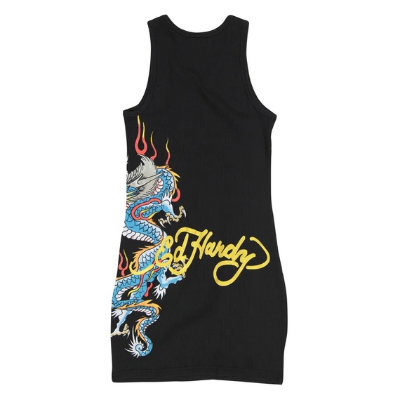 Ed Hardy Black Mini Dress with Blue Dragon Design - Picture 5 of 8